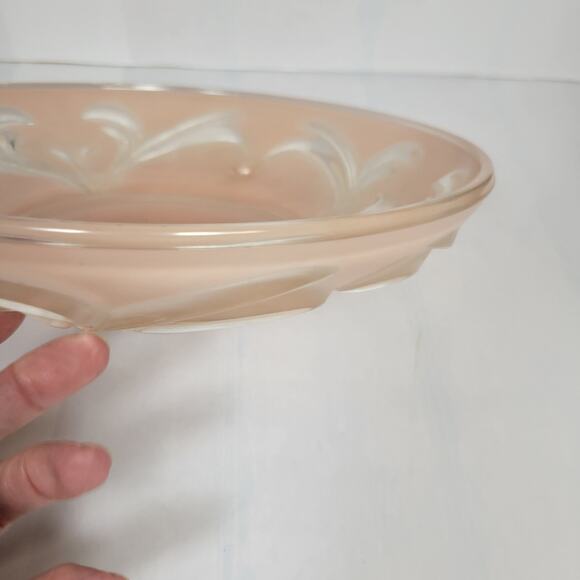 Vintage Ceiling Light Fixture, Pink Round Light Globe, 3 Chain Art Deco - Picture 6 of 10